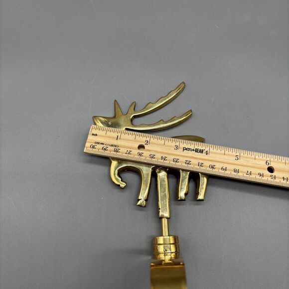 Vintage Solid Brass Reindeer Christmas Stocking Holder Long Arm Mantel Hook MCM - Picture 5 of 10